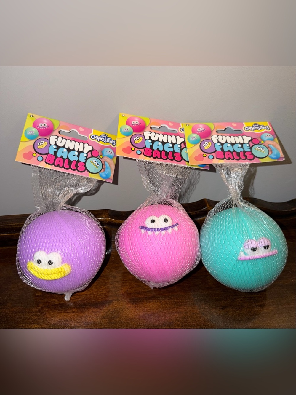 Funny Face Balls- Orb Curiosities squishy Set of 3 (1 Purple, 1 Pink, & 1 Teal)